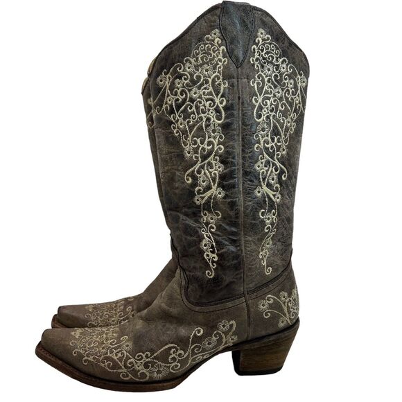 Corral Wedding Big Floral Embroidered Snip Toe Boots Brown/Bone Size 9.5 - Picture 5 of 16